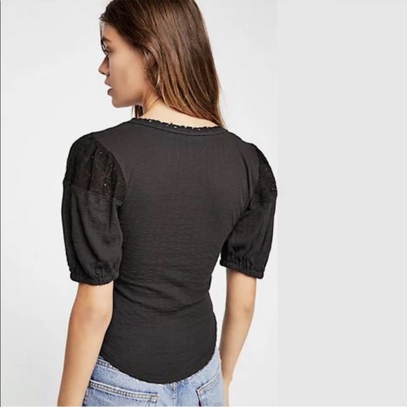 Free People St. James Black Crochet Lace Tee Top - Picture 11 of 13